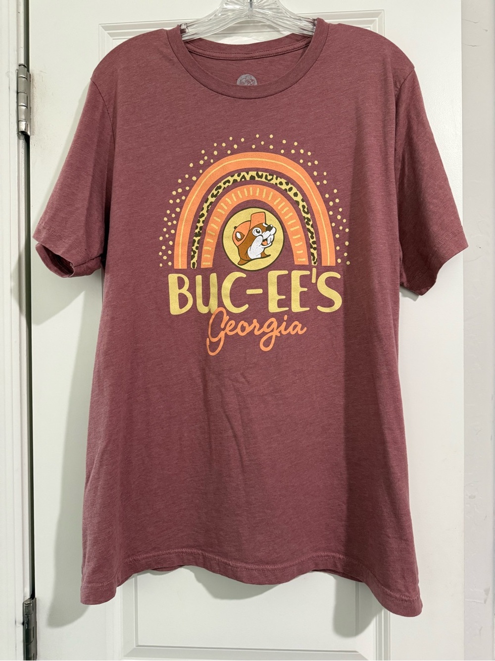 Buc-ee’s Womens Georgia Leopard Rainbow Short Sleeve Graphic T Shirt XL Mauve